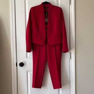 Ann Taylor Vibrant Red Cropped Jacket(arm 23” long)  & Ankle Pants(25” inseam)